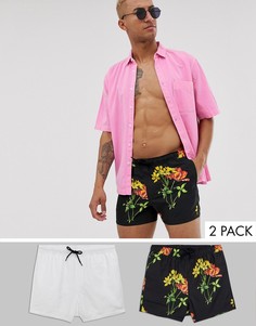 Набор из 2 коротких шорт для плавания (белые/с цветочным принтом) ASOS DESIGN - Набор со скидкой-Мульти