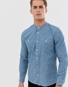 Синяя рубашка с воротником на пуговице Burton Menswear-Синий