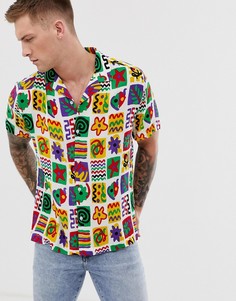 Фестивальная свободная рубашка белого цвета с принтом в стиле 90-х ASOS DESIGN-Мульти