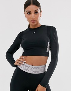Черный лонгслив с отделкой кантом Nike Pro Training