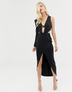 Платье-футляр миди с золотистой металлической вставкой ASOS DESIGN-Черный