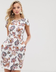 Платье-футляр с короткими рукавами и винтажным цветочным принтом Closet London-Мульти