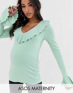 Топ с длинными рукавами и оборками ASOS DESIGN Maternity-Зеленый