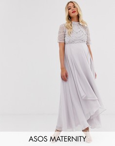 Платье макси с короткими рукавами и декорированным лифом ASOS DESIGN Maternity-Мульти