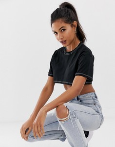 Укороченная футболка с контрастными строчками ASOS DESIGN-Черный