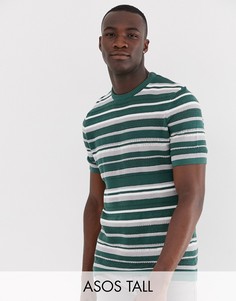 Зеленая футболка из фактурного трикотажа в полоску ASOS DESIGN Tall-Зеленый