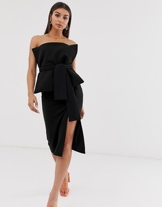 Платье миди бандо с поясом ASOS DESIGN-Черный