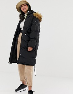 Дутая oversize-парка с капюшоном QED London-Черный