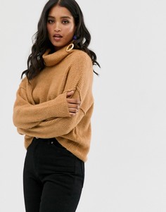 Джемпер из переработанного материала со свободным воротом ASOS DESIGN-Светло-бежевый