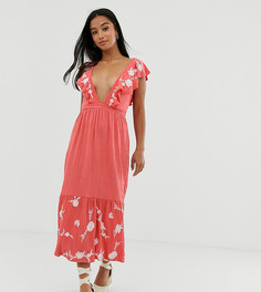 Свободное платье миди без рукавов с вышивкой ASOS DESIGN Petite-Розовый