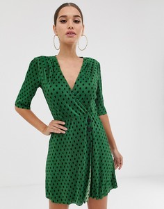 Плиссированное платье мини с пуговицами и принтом в горошек ASOS DESIGN-Мульти