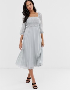 Плиссированное платье миди ASOS DESIGN-Серый