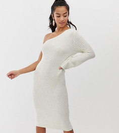 Платье миди на одно плечо ASOS DESIGN Petite-Светло-бежевый