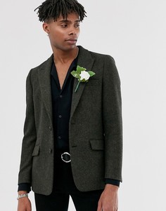 Зеленый приталенный блейзер из твида с добавлением шерсти ASOS DESIGN wedding