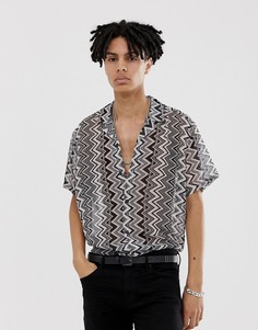 Свободная полупрозрачная рубашка с шевронными полосками ASOS DESIGN-Черный
