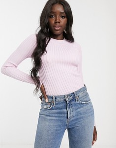 Облегающий джемпер в рубчик с круглым вырезом ASOS DESIGN-Розовый