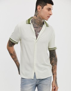 Светло-бежевая oversize-рубашка из вискозы с отделкой цвета хаки в рубчик ASOS DESIGN-Кремовый