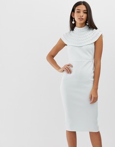 Платье-футляр миди с кейпом и искусственным жемчугом ASOS DESIGN-Мульти