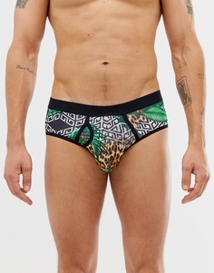 Трусы с леопардовым принтом и принтом листьев ASOS DESIGN-Мульти