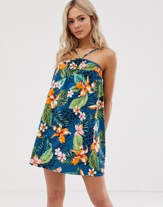 Сарафан-халтер мини с пальмовым принтом ASOS DESIGN-Мульти