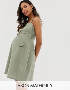 Сарафан миди с квадратным вырезом и пряжкой ASOS DESIGN Maternity-Зеленый