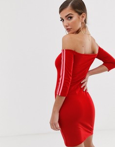 Красное платье с открытыми плечами и тремя полосками adidas Originals-Красный