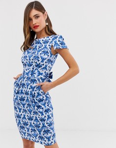 Синее платье с принтом Closet London-Мульти