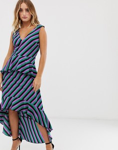 Асимметричное платье макси в полоску с оборками Missguided-Мульти