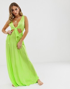 Зеленое пляжное платье макси с узлом на талии ASOS DESIGN-Зеленый