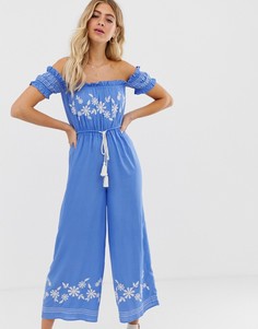 Комбинезон с открытыми плечами и вышивкой ASOS DESIGN-Оранжевый