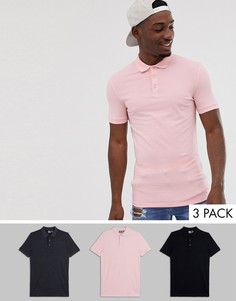 Набор из 3 облегающих поло ASOS DESIGN - Скидка-Мульти