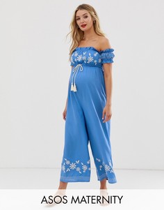 Комбинезон с открытыми плечами и вышивкой ASOS DESIGN Maternity-Оранжевый