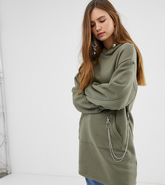 Удлиненный худи зеленого цвета с цепочкой Bershka-Зеленый