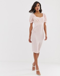 Платье-футляр миди с вырезом сердечком ASOS DESIGN-Розовый
