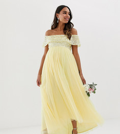 Платье макси лимонного цвета с асимметричным краем и отделкой пайетками Maya Maternity Bridesmaid-Желтый