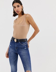 Светло-коричневое боди с логотипом Missguided-Коричневый