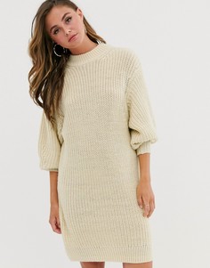 Трикотажное платье мини в рубчик и с круглым вырезом ASOS DESIGN-Кремовый