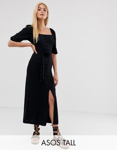 Платье миди с пуговицами и поясом ASOS DESIGN Tall-Черный