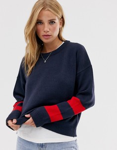 Джемпер с круглым вырезом и полосками на рукавах Brave Soul - Grunge-Темно-синий