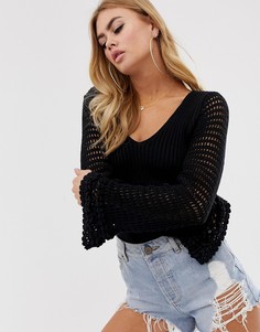 Ажурный джемпер с v-образным вырезом ASOS DESIGN-Черный