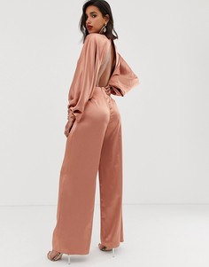 Атласный комбинезон с пышными рукавами ASOS EDITION-Розовый