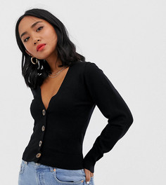 Тонкий трикотажный кардиган с пуговицами ASOS DESIGN Petite-Черный