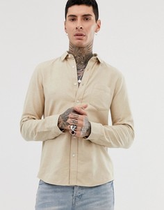 Серовато-бежевая фланелевая рубашка классического кроя ASOS DESIGN-Кремовый