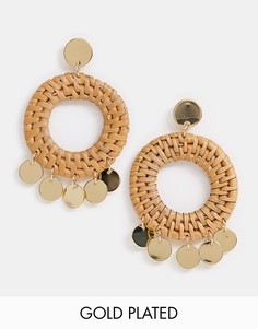 Позолоченные серьги с плетением из рафии и монетами Orelia-Золотой