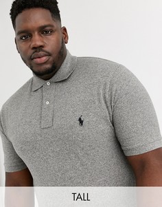Темно-серая меланжевая футболка-поло из ткани пике Polo Ralph Lauren Big & Tall-Серый