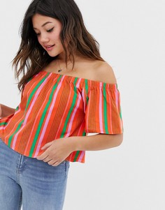 Топ в яркую полоску с открытыми плечами ASOS DESIGN-Мульти