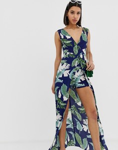 Ромпер с тропическим принтом AX Paris-Темно-синий