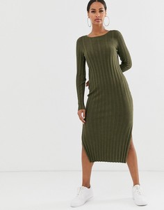 Платье миди мелкой вязки в рубчик из переработанных материалов ASOS DESIGN-Зеленый