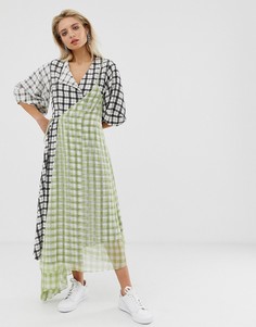 Платье с запахом в клетку ASOS WHITE-Мульти
