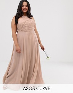 Платье макси с присборенным лифом ASOS DESIGN Curve - Bridesmaid-Розовый